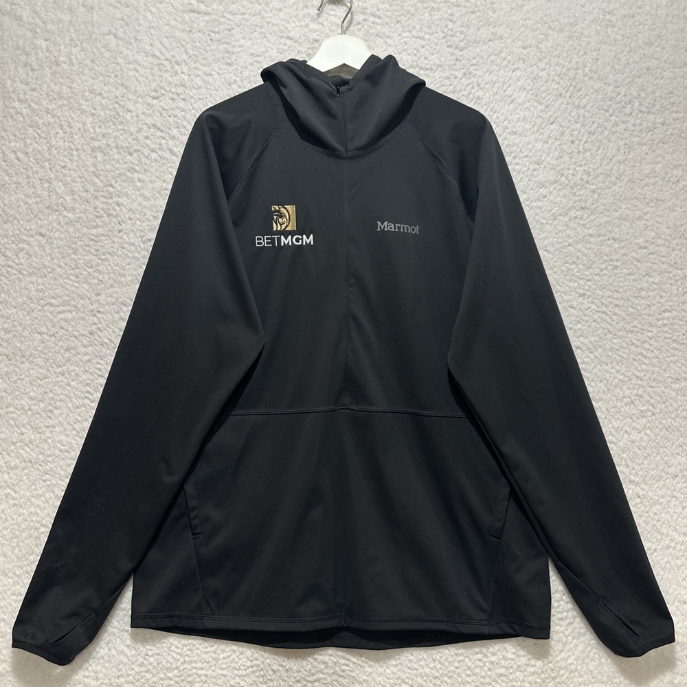 Marmot Zenyatta Black 1/2 Zip Hoodie Pockets Soft Shell Size‎ XL w/ Company Logo